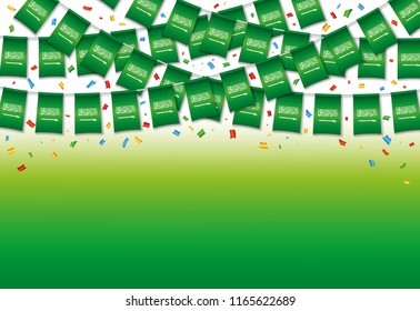 Garland Flags Background template, Bunting Flags for Saudi Arabia National day celebration Banner, Vector illustration

