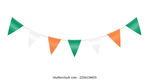 Garland with flags to decorate the holiday. Decor from colorful triangular flags on a rope. Festive decor. Vector illustration.