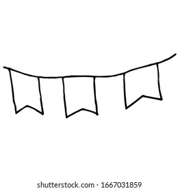 Garland of flags. Festive decoration of a house or apartment. Design elements for the design of greeting cards, invitations. Isolated over white background. Decor for birthday, new year, party.