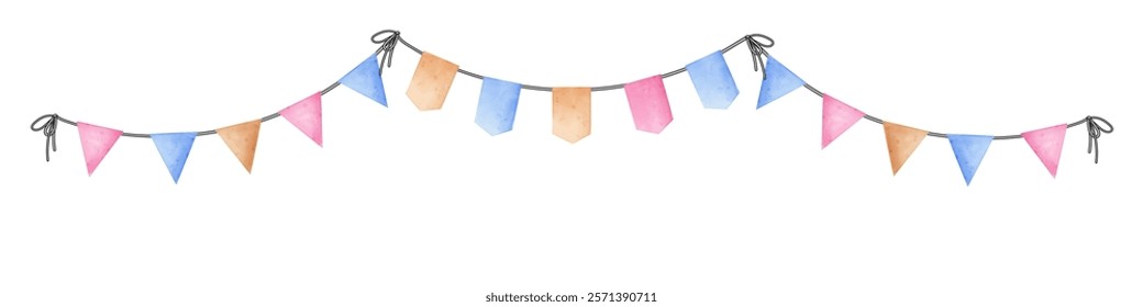 Garland of flags for holiday decoration. Vector illustration in watercolor style, isolated