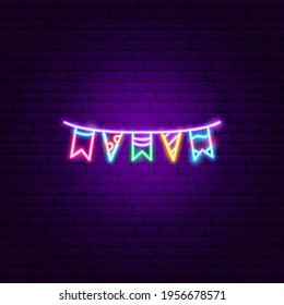 Garland Flags Neon Sign. Vector Illustration of Construction Promotion.