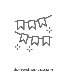 Garland of flags, party decoration line icon.