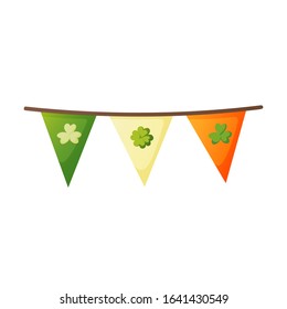 Garland of flags with shamrock symbol. Saint Patrick's Day vector holiday design element.