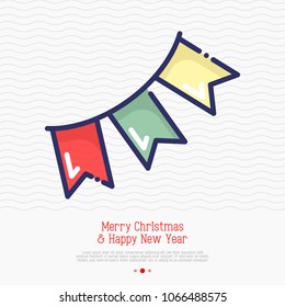 Garland of flags thin line icon. Modern vector illustration of party decoration.