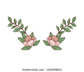 garland with flowers and leafs isolated icon