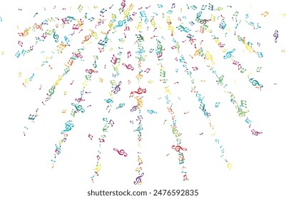Garland from flying music notes. Vector decoration element in rainbow colors.