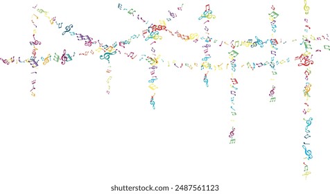 Garland from flying music notes. Vector decoration element in rainbow colors.