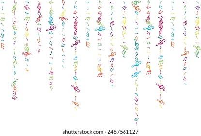 Garland from flying music notes. Vector decoration element in rainbow colors.