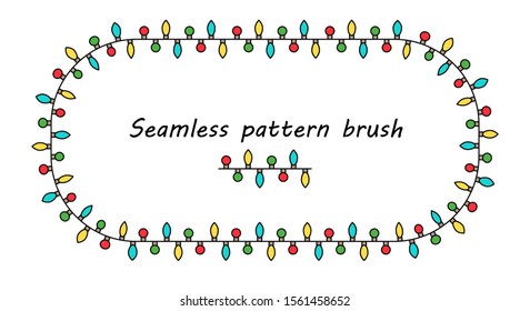 Garland frame. Endless seamless pattern vector brush. for the decor of frames, borders and the design of cards, invitations, business cards