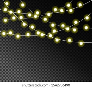 Garland with glowing bulbs on dark background, vector illustration