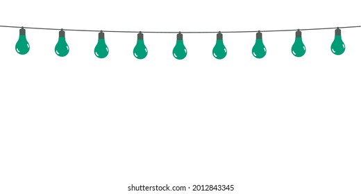 Garland of green light bulbs on a white background 