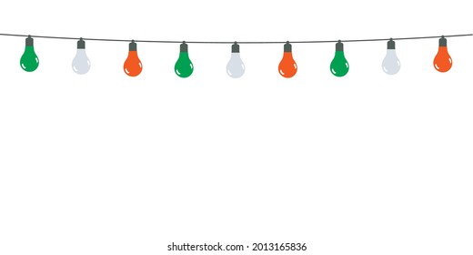 Garland of green, white and red light bulbs on a white background