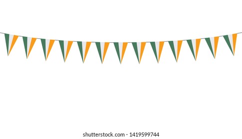 Garland with green white red pennants on a black background 