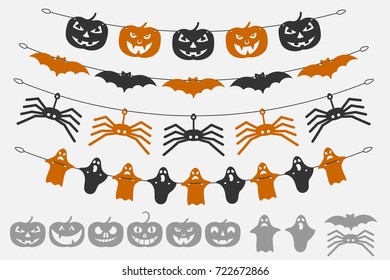 Garland Halloween. The laser cutting. Festive decoration for walls and Windows. Vector illustration.