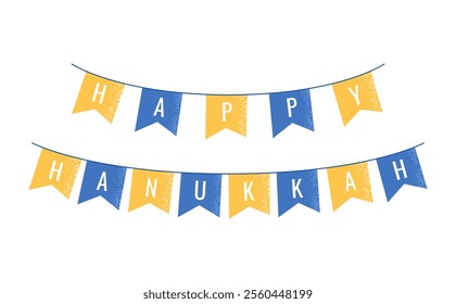 Garland with Happy Hanukkah inscription. Flat vector illustration isolated on white background.