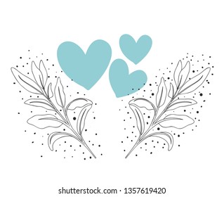 garland of heart with flowers isolated icon