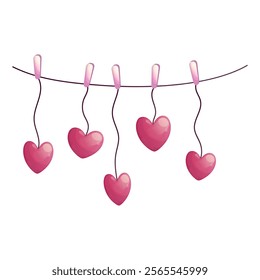 Garland with hearts on a white background. The concept of romance, love, Valentine's day. Isolated vector illustrations for posters, banners, postcards, invitations, and covers.