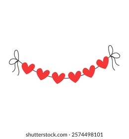 Garland with hearts for Valentine's Day decor. Ideas for gifts, parties and romantic holidays. Vector illustration.