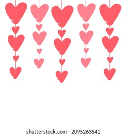 Garland of hearts. Valentines day. Hearts drawn by hand. Romantic decorative background for Valentine's day. Pink heart vector.