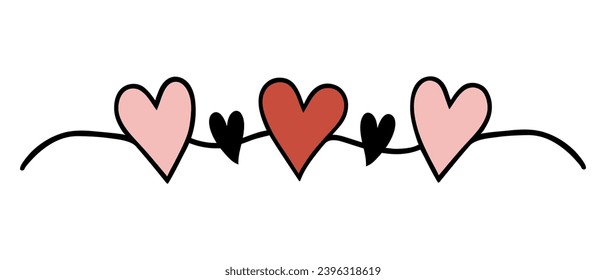 Garland with hearts vector icon. Hand drawn festive flags isolated on white. Bright symbol of love hanging on a rope. Red and pink decor for a date, romantic party, Valentines day. Cartoon clipart