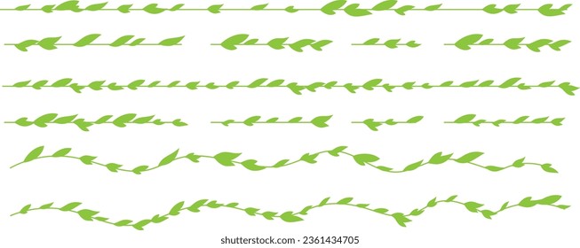 Garland from horizontal plants with green leaves. Simplistic foliage border. Vector isolated decoration element.