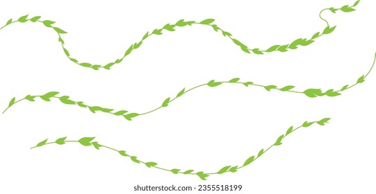 Garland from horizontal wavy plants with green leaves. Simplistic foliage border. Vector isolated decoration element.