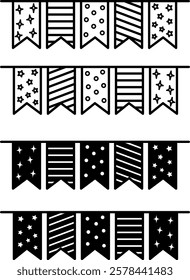 Garland Icons. Black and White Vector Icons. Party Decoration. Brazilian Carnival Concept