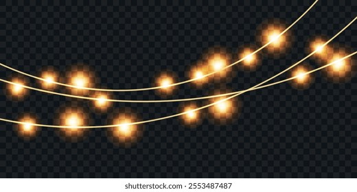 Garland illuminate lightbulbs. Vector realistic glowing colorful christmas lights. National lights day. Vector colorful holiday Christmas New Year.