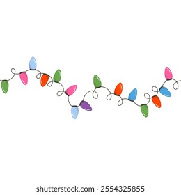 Garland illuminate lightbulbs. Vector realistic glowing colorful christmas lights. National lights day. Vector colorful holiday Christmas New Year.