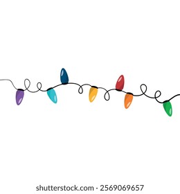 Garland illuminate lightbulbs. Vector realistic glowing colorful christmas lights. National lights day. Vector colorful holiday Christmas New Year.