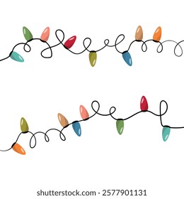 Garland illuminate lightbulbs. Vector realistic glowing colorful christmas lights. National lights day. Vector colorful holiday Christmas New Year.