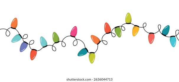 Garland illuminate lightbulbs. Vector realistic glowing colorful christmas lights. National lights day. Vector colorful holiday Christmas New Year.