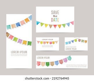 garland illustration; watercolor vector background templates for leaflet cover, card, business cards, banner