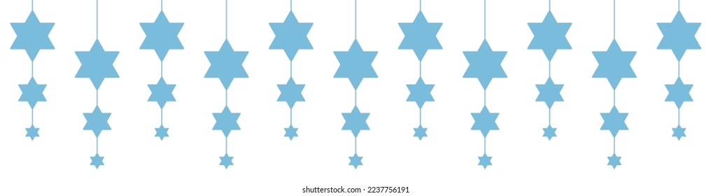 Garland with Jewish star of David for Hanukkah celebration. Can be used for card, invitation, border. Isolated vector illustration on white background.