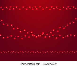 Garland With Light Bulb Red Background With Gradient Mesh, Vector Illustration