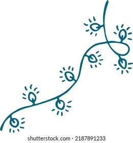 Garland with light bulbs for decoration of Christmas tree, interior design, greeting card decor in hand drawn doodle style.