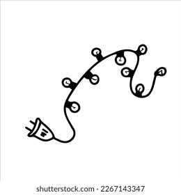 Garland with light bulbs. Hand-drawn doodles. Design, template, sketch, clipart, logo.