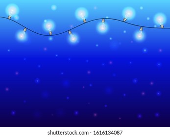 Garland with light bulbs on a blue background. Vector stock illustration for poster