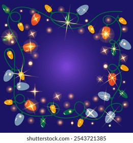 garland light frame bright dark night, event background night, happy new year, christmas
