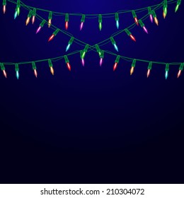 Garland with lights. Christmas background. Vector illustration.