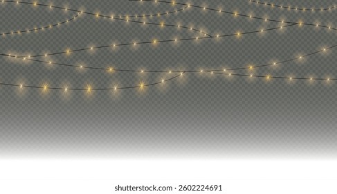 Garland of Lights. Decorative lights. Fairy lights chain. Wall decoration for party. Led bulb lamp string. Vector. PNG
