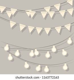 Garland lights and flags on holiday. Background. Vector illustration.