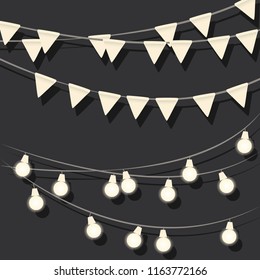 Garland lights and flags on holiday. Background. Vector illustration.