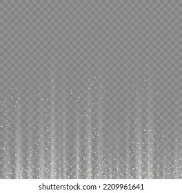 Garland lights white glitter hanging vertical lines holiday background. Dust rain falls down. Shiny sparkle tinsels celebration design. Silver garlands glitter with light effect. Vector illustration.