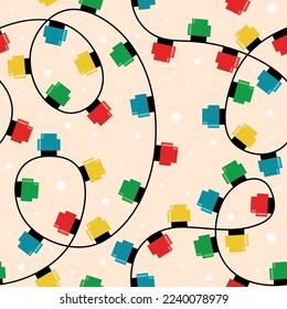 Garland made of plastic bricks on white background. seamless pattern