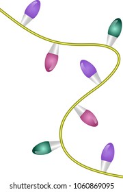Garland with multicolored light bulbs, green, purple and pink. Vector illustration