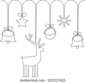 Garland of New Year and Christmas decorations for home or Christmas tree. Continuous line drawing. Vector illustration