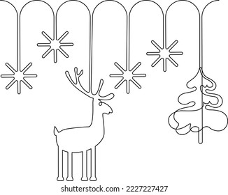 Garland of New Year and Christmas decorations for home or Christmas tree. Continuous line drawing. Vector illustration