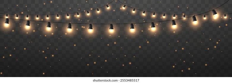 Garland for New Year decoration. Glowing lights for Christmas holiday cards, banners, posters, web design.