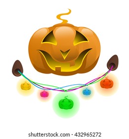 Garland on the Halloween holiday in the form of pumpkins. Vector illustration.